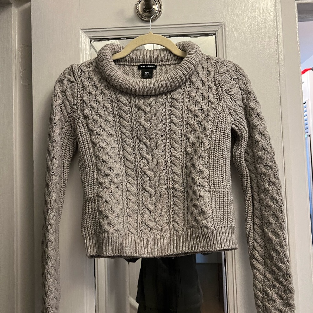 Club Monaco Cropped Cable Knit Fisherman Sweater